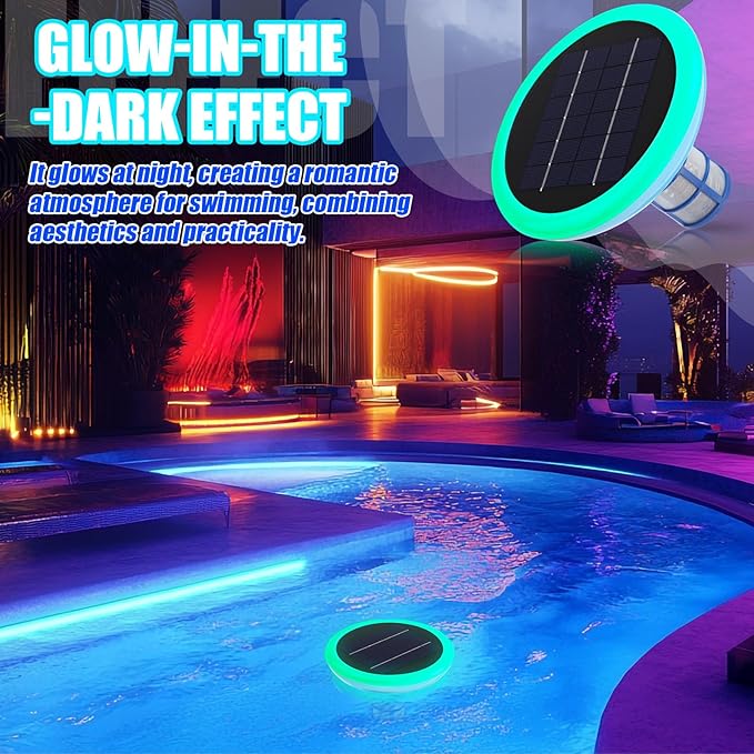 Solar Pool Ionizer Cleaner Self-Luminous Automatic Floating Water Purifier Copper Pool Ionizer with 4 Pcs Scum Eliminating Ball, up to 45, 000 Gallons for Above Ground In-ground Pools Spas