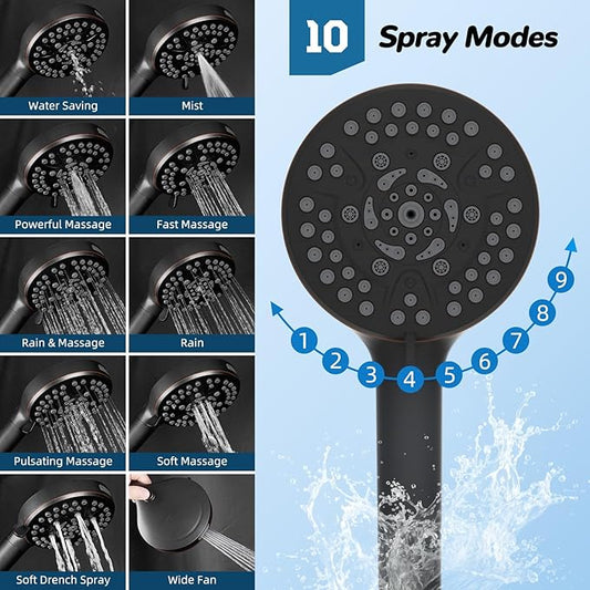 Hibbent cUPC Certified All Metal 10"Rainfall Showerhead Combo, High Pressure Shower Head with 10-Spray Mode Handheld, Innovative 4-way Diverter with Pause Mode, 71'' Hose and Holder, Oil Rubbed Bronze