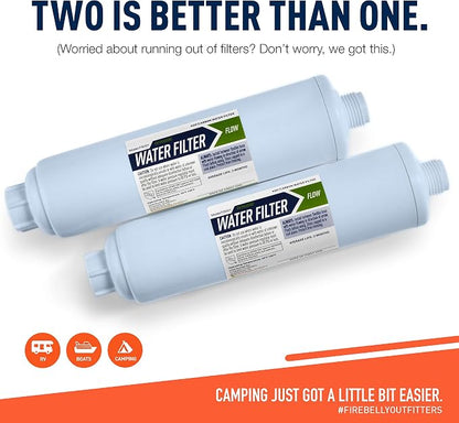 Firebelly Outfitters RV/Marine Inline Water Filter - KDF & GAC Filtration System for RV, Camper, Boat & Outdoor Use - Protects Against Bad Taste, Odor, Chlorine, Iron, Sediment & More - (2 Pack)