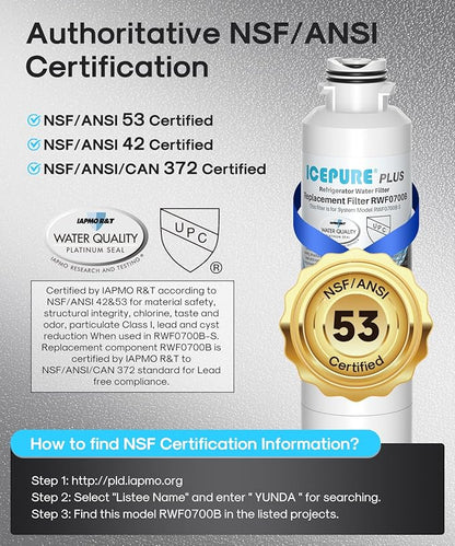 ICEPURE PLUS DA29-00020B NSF/ANSI 53 & 42 Certified Refrigerator Water Filter, Remove Lead, Replacement for Samsung HAF-CIN/EXP HAF-CIN DA29-00020B-1 HDX FMS-2 RF28HMEDBSR RF263BEAESR RF4287HARS 2PACK