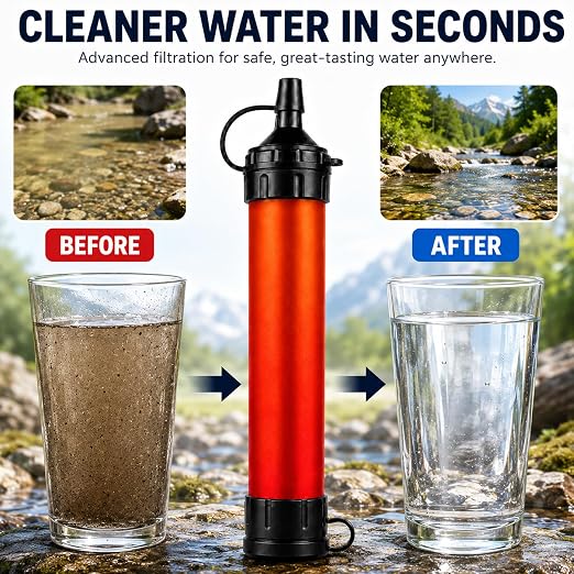 Water Filter Straw, Emergency Water Purefier, 1500 Liters/396 Gallon Capacity, Portable Filtration System for Camping, Hiking, Travel, Biking (1PCS)