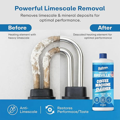 Descaling Solution Compatible with Breville | Free Cleaning Cloth | 12 Month Supply | Made in the USA | Descaling Kit for all Breville Machines | 32 Oz | Coffee Machine Cleaner and Decalcifier