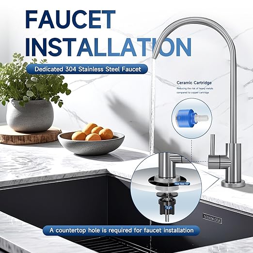 AQUALTRA USF-2F-15 Slightly Alkaline Under Sink Filter System, 28K Gal with Faucet, Reduce PFOA, PFOS, Chlorine, Lead, Mercury, Chloramine, Fluoride, Microplastics Particles, Bad Taste & Odor