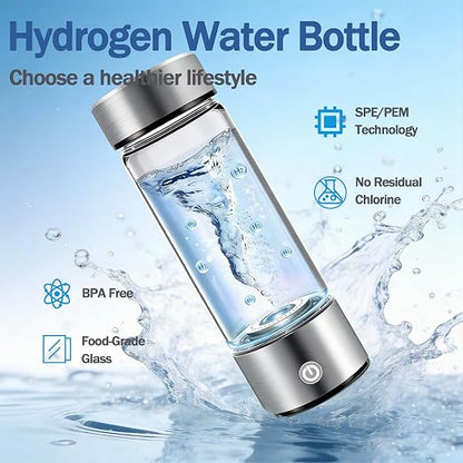 Hydrogen Water Bottle Generator, Up to 4000 PPB, with SPE/PEM Technology, for Home Office Travel Fitness Drinking, Portable USB Rechargeable High-Concentration Hydrogen Water Maker