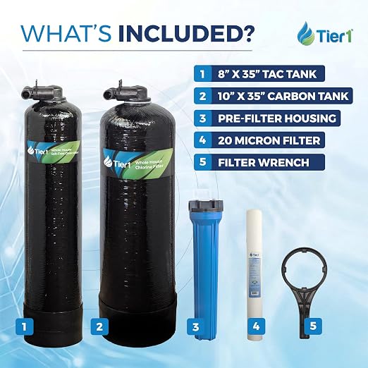 Tier1 Salt-Free Descaler & Chlorine Filter | 3-in-1 TAC Conditioner | 300,000 Gallon Capacity | Chlorine Reduction & Sediment Pre-Filteration System | Scale Prevention Water Softener Alternative