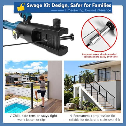 36" Modular 2-8FT Black T304 Cable Railing Post Kit, Complete Cable Railing System with 2 Level Posts & 98ft 1/8" Wire Rope(No Handrail), Adjustable Length Easy DIY for Decks/Porch
