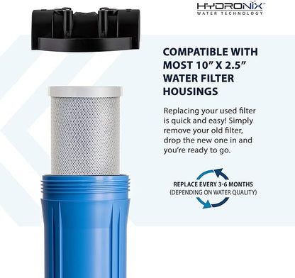 Hydronix CB‑25‑1005 Whole House Coconut Carbon Block Water Filter – 5-Micron Replacement Cartridge for RO & Drinking Water Systems | Standard 2.5 x 10 Inch Filter Housings | 6-Month Replacement