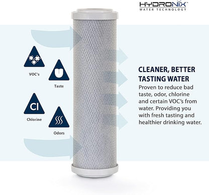 Hydronix CB‑25‑1005 Whole House Coconut Carbon Block Water Filter – 5-Micron Replacement Cartridge for RO & Drinking Water Systems | Standard 2.5 x 10 Inch Filter Housings | 6-Month Replacement