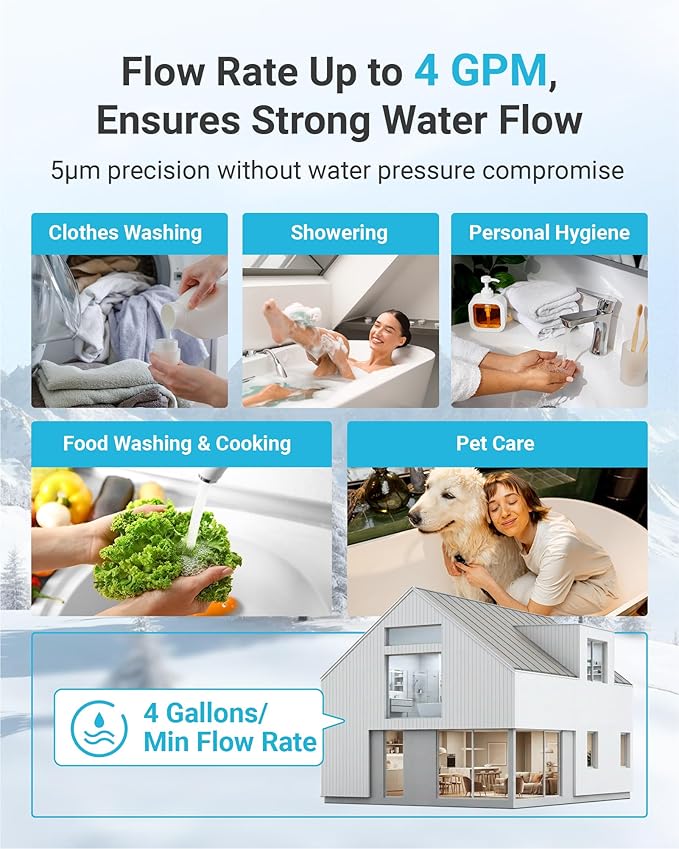 AQUA CREST 5 Micron 10"x2.5" String Wound Sediment Water Filter Cartridge for Well Water, Universal Replacement for Any 10 inch RO Unit, WP-5, Aqua-Pure AP110, CFS110, Culligan P5, WFPFC4002, 4Pack