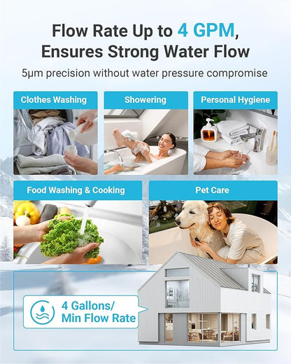 AQUA CREST 5 Micron 10"x2.5" String Wound Sediment Water Filter Cartridge for Well Water, Universal Replacement for Any 10 inch RO Unit, WP-5, Aqua-Pure AP110, CFS110, Culligan P5, WFPFC4002, 4Pack