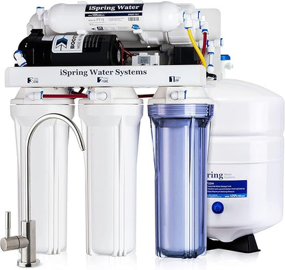 iSpring RCC100P High Capacity 5-Stage Under Sink Water Filter Reverse Osmosis RO Drinking Water Filtration System, 100 GPD Performance-boosted, Patented Top-Mounted Faucet Design for Easy Installation