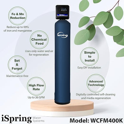 iSpring WCFM400K Whole House Iron and Manganese Water Filter System, Digital Control with Automatic Regeneration & Air Injection, Set & Forget Design