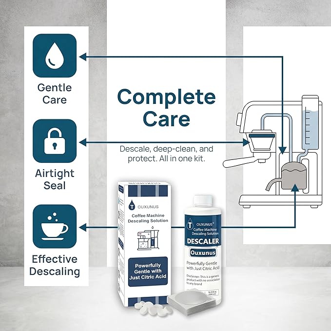 Descaling Solution Kit Compatible with Nespresso Vertuo Coffee Machines, 16.9 fl Oz Descaler (4 Uses), 8 Cleaning Tablets & 8 Aluminum Foil Lids, Complete Maintenance Set (1)