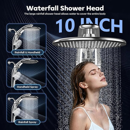 Shower Head with filtered Handheld High Pressure daul Shower Heads with Handheld Spray Combo and 10 Sprays Handheld Shower Head Detachable Shower head Built-in Magnetic Docking and Power Jets Chrome
