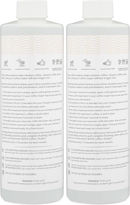 Descaler for Delonghi Espresso Machine, Keurig, Breville, Nespresso, and All Other Espresso Makers | Liquid Descaling Solution Removes Deposits for Cleaner Coffee (2 500ml bottles, 4 uses per bottle)