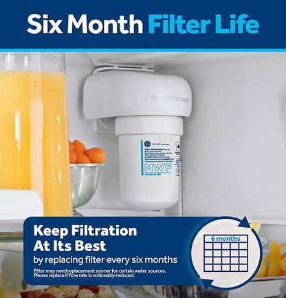 GE MWF Refrigerator Water Filter, Genuine Replacement Filter, Certified to Reduce Lead, Sulfur, and 50+ Other Impurities, Replace Every 6 Months for Best Results, Pack of 1