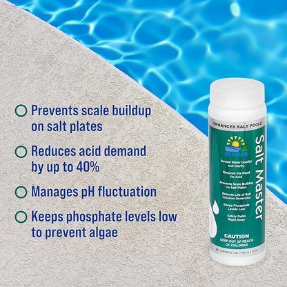 Lo-Chlor Salt Master – Salt Water Pool Chemical Enhancer – Improves Water Clarity, Controls pH & Phosphates, Prevents Scale Build-Up – Extends Salt Cell Life – Fast-Acting & Safe – 1 LB