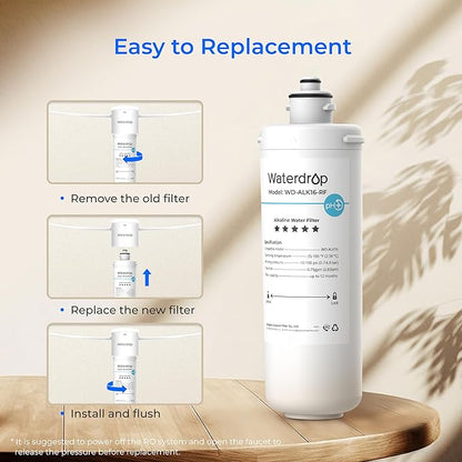 Waterdrop ALK16-RF Filter, NSF/ANSI 372 Certified, Replacement for ALK16 𝐀𝐥𝐤𝐚𝐥𝐢𝐧𝐞 Water Filter System, 12-month Lifetime