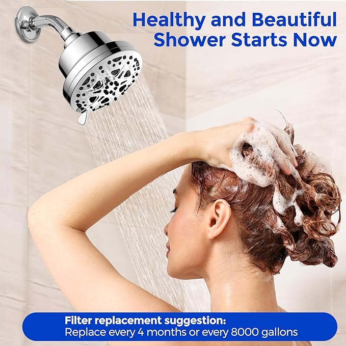 FS801 Filtered Shower head for Hard Water, Water Softener Showerhead with Shower Filter, High Pressure, Improves Skin & Hair, Chrome Finish