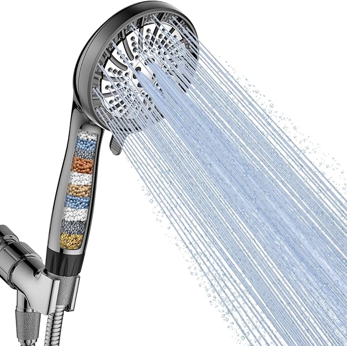 PWERAN Filtered Shower Head with Handheld, High Pressure (Grey)
