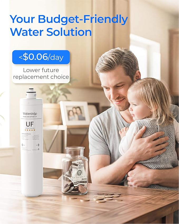 Waterdrop RF15W-UF 0.01 μm Water Filter Replacement for Waterdrop 15UAW-UF/15UBW-UF Under Sink Water Filter, Reduces Lead, Chlorine, Bad Taste & Odor, 2 Years