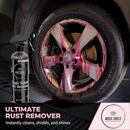Magic Shield Iron Remover Spray for Cars 16oz - pH-Neutral Iron and Fallout Remover for Car, Motorcycle, RV & Boat | 5-Minute Reaction, Effective on Wheels & Paint | All-In-One Solution