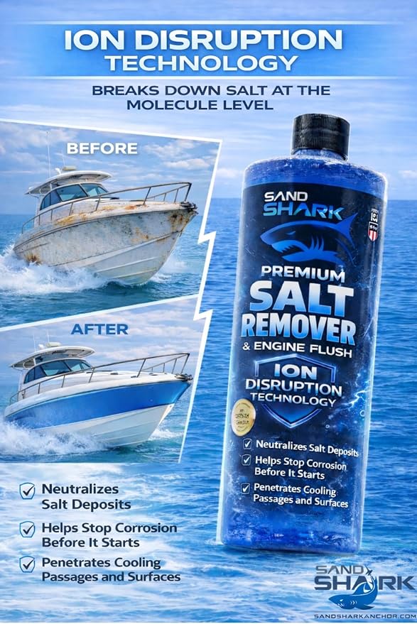 SandShark Premium 2-in-1 Salt Remover & Engine Flush Boat Cleaner – pH-Balanced Formula for Exterior Washing & Engine Flushing, Multi-Surface Marine & Powersports Cleaner, 32 oz