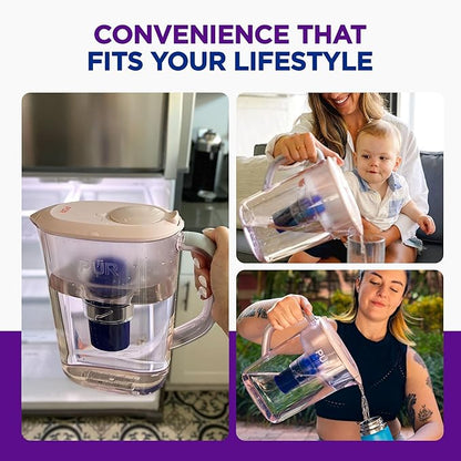 PUR 7-Cup Water Pitcher, 1 Genuine Filter, Cleaner, Great-Tasting Water, Dishwasher Safe, Powerful, Faster Filtration, LockFit Cap Design - Blush (Pack of 2)