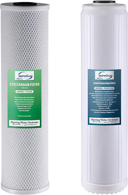 iSpring F2WGB22BPB 4.5” x 20” 2-Stage Whole House Water Filter Replacement Pack Set with Carbon Block and Lead Reducing Cartridges, Fits WGB22B-PB, white