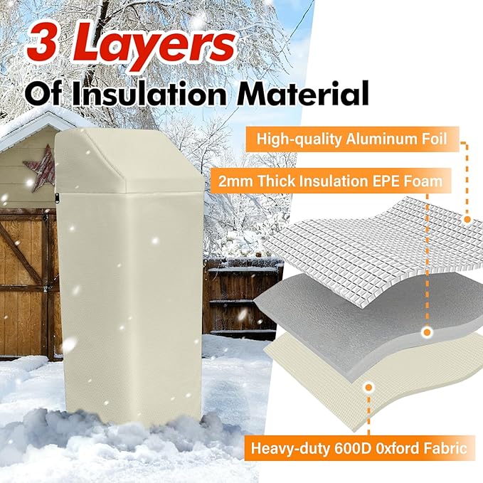 Water Softener Cover Insulated, 3 Layers Insulation Heavy Duty Protection Cover for WHES30E / WHES40E Grain Softener and 350/420 Water Softener, 16x21x48in, Beige