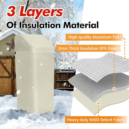 Water Softener Cover Insulated, 3 Layers Insulation Heavy Duty Protection Cover for WHES30E / WHES40E Grain Softener and 350/420 Water Softener, 16x21x48in, Beige