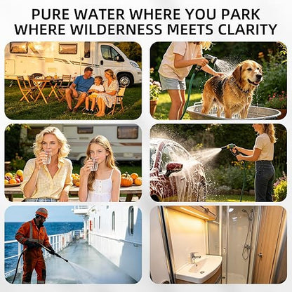 Filterelated Upgraded 3-Stage RV Water Filter w/Bracket, PP+Polyphosphate, Carbon Block & 0.01μm UF, 3/4" Brass Fittings, Reduces Sediment, Chlorine, Metals, Odors – for Camper, Boat, Garden