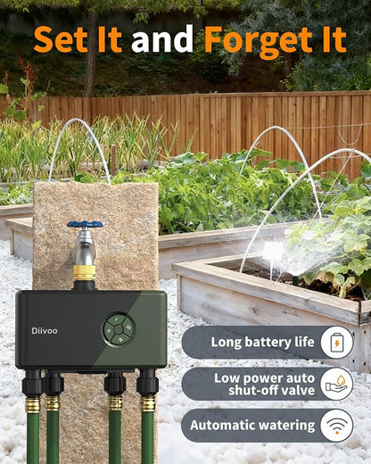Diivoo WiFi Water Timer for Garden Hose, 4 Zone Smart Sprinkler Timer with Brass Inlet, Ethernet & 2.4GHz WiFi Connection, Compatible with Alexa/Google, 24 Irrigation Plans & Rain Delay Mode for Lawns