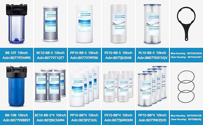 Geekpure 2 Stage Whole House Water Filter System with 10-Inch Blue Housing-1"Port
