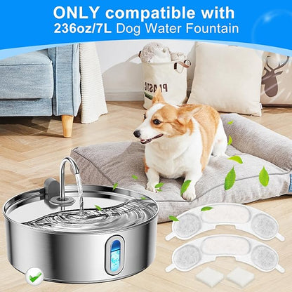 8+8 Packs Replacement Filters Compatible with Smartoo 236oz/7L Stainless Steel Dog Water Fountain, Multilayer Filtration System Pet Dog Water Bowl Filter Replacement, 8 Filters + 8 Sponge