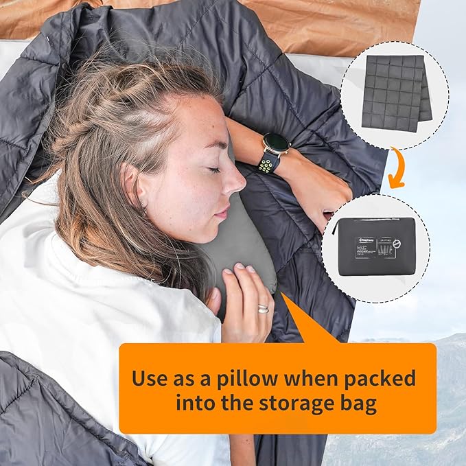 KingCamp Puffy Blanket for Camping, Warm Down Alternative Outdoors Indoors Quilt, Lightweight Compact Packable Windproof Blankets for Stadium, Airplane, Travel, Picnics, Backpacking