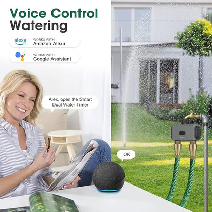 Smart Sprinkler Timer 2 Zone with Wi-Fi Hub, Automatic Irrigation System Controller for Lawns and Yard, Compatible with Alexa