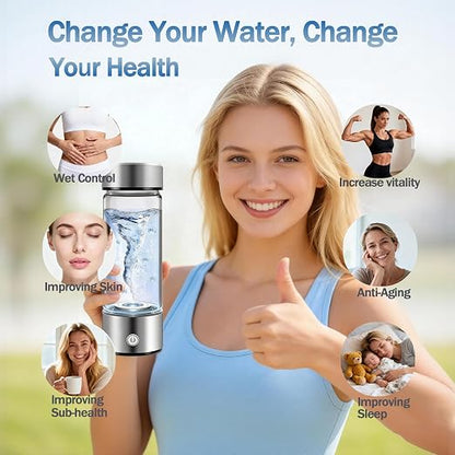 Hydrogen Water Bottle Generator, Up to 4000 PPB, with SPE/PEM Technology, for Home Office Travel Fitness Drinking, Portable USB Rechargeable High-Concentration Hydrogen Water Maker