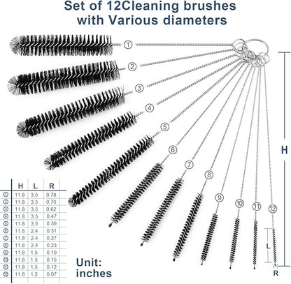 Ixiaoyoo Straw Cleaner Brush Set, 12 Pieces Botthle Cleaning Brush and Nylon Tube Brush Brush, 11.8 Inch Long Cleaning Brush Kit for Water Bottle, Straws on Tumbler, Sippy Cup, Tea Pot Spout