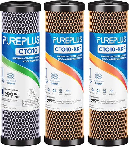 1 Micron 2.5" x 10" Whole House CTO Carbon Water Filter Cartridge Replacement for Under Sink Water Filter System, Dupont WFPFC8002, WFPFC9001, FXWTC, SCWH-5, WHEF-WHWC, WHCF-WHWC, AMZN-SCWH-5,3Pack