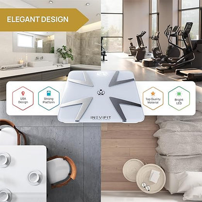 INEVIFIT SMART Body Fat Scale, Highly Accurate Bluetooth Digital Bathroom Body Composition Analyzer, Measures Weight, Body Fat, Water, Muscle, BMI, Visceral Fat & Bone Mass for Unlimited Users