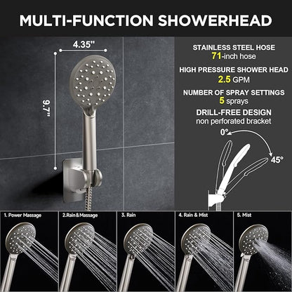 Veken 11.8" Rain Shower Head with Handheld, High Pressure Handheld Shower with Multi Spray Modes, Rainfall Combo with Metal Extension Arm, Detachable Dual Showerhead, Bathroom Decor, Starlight