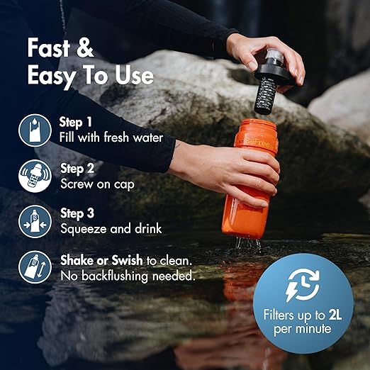 Katadyn BeFree AC Bottle 0.7L Water Filter Bottle for Travel & Daily Use | 2-Stage Filter Removes Bacteria & Microplastics, Improves Taste, BPA-Free, Fits Cup Holders - Red