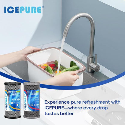 ICEPURE 2-Stage 10" x 4.5" Whole House Carbon Water Filter Set, Activated Carbon and Lead Remove Cartridge Replacement for WFHDC8001, CB-BB-10, FXHTC, GXWH40L, GXWH35F, Pack of 1