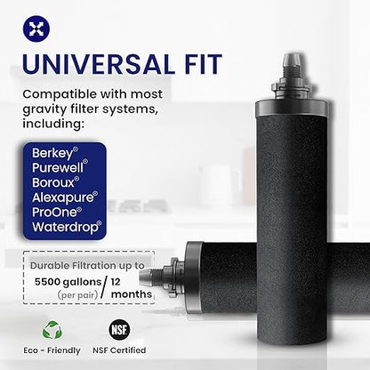 1.5 G Gravity Water Filter | NSF/ANSI 42 & 372 Certified | Gravity-Fed Countertop Stainless Steel Water Filter System | AISI 304 | 2 Carbon Filters & Steel Spigot | Portable | No Electricity Required