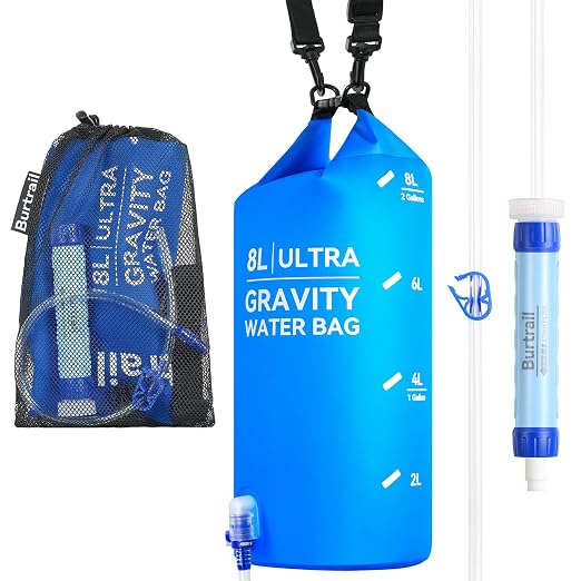 8L Camping Water Filtration System, Protable Gravity Water Filter System Survival for Camping Hiking Backpacking and Emergency Preparedness, 2-Gal Bag, BPA-Free