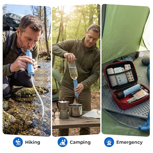 iSpring IFS-B2F2 Water Filter Straws, 2 Pack + 2 Extra Washable Filter Elements, Electro-Adsorption & Carbon Block, Reduces Micro-Organisms & Lead, SGS-Tested Purifier for Camping, Hiking & Emergency