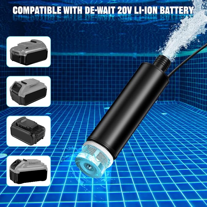 Transfer Pump Compatible with Dewalt 20V Battery, 500GPH Portable Water Pump with Sediment Filters, for Pool, Garden, Pond, Deep Well Draining (Tool Only)