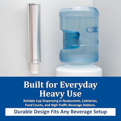 San Jamar Large Pull-Type Cup Dispenser 6-12 Oz. Flat Bottom Cups, 4.5 - 7 Oz Cone Cups with Flip Cap for Restaurants, Home, and Office, Stainless Steel, 16 Inches, Silver