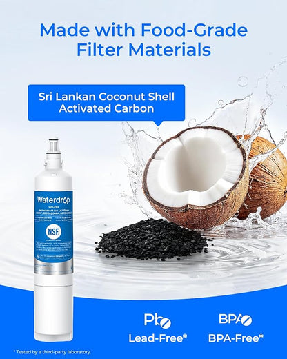 Waterdrop 5231JA2006A Replacement for LG® LT600P® Refrigerator Water Filter, fml-2, KENMORECLEAR® 46-9990, KENMORE® 9990, 5231JA2006B, RWF1000A, LFX25960ST, LSC27931ST, 3 Filters